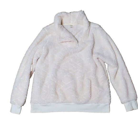 St. Johns Bay Womens Sz L White Fleece Plush Pullover - Picture 2 of 8